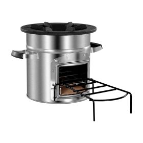 Camping Rocket Stove, Wood Burning Portable Rocket Stove with Carrying Bag for Backpacking, Stainless Steel, Single Door, Burn Wood