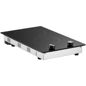 Electric Cooktop, 12 inch 2 Burners Built-in Electric Stove Top, 3000W Ceramic Top Radiant Cooktop, with Glass Panel, Knob Control, 11 Heat Levels