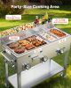 Outdoor Propane Griddle, 3 Burners (11,600 BTU Each), Commercial Stainless Steel Griddle with Two 1/3 Size Food Warming Pans