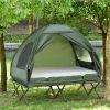 2-Person Foldable Camping Cot, Portable Outdoor w/ Bedspread & Thick Air Mattress, 4-In-1 Elevated Camping Bed Tent for Hiking, Picnic, Green
