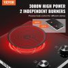 Electric Cooktop, 12 inch 2 Burners Built-in Electric Stove Top, 3000W Ceramic Top Radiant Cooktop, with Glass Panel, Knob Control, 11 Heat Levels