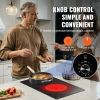 Electric Cooktop, 12 inch 2 Burners Built-in Electric Stove Top, 3000W Ceramic Top Radiant Cooktop, with Glass Panel, Knob Control, 11 Heat Levels