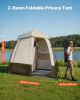 Camping Shower Tent, 2-Room Foldable Privacy Tent Changing Room with Ground Stakes, Ropes, Carry Bag, and Crossbar