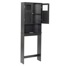 Black MDF (Medium-Density Fiberboard) With Paint Finish, 60*22*170cm, Double Door Toilet Cabinet (Option: Defaulttitle)
