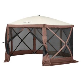 Pop Up Gazebo Tent, Pop-Up Screen Tent 6 Sided Canopy Sun Shelter with 6 Removable Privacy Wind Cloths & Mesh Windows (Color: Brown, Item Size: 12.5 x 12.5 ft)